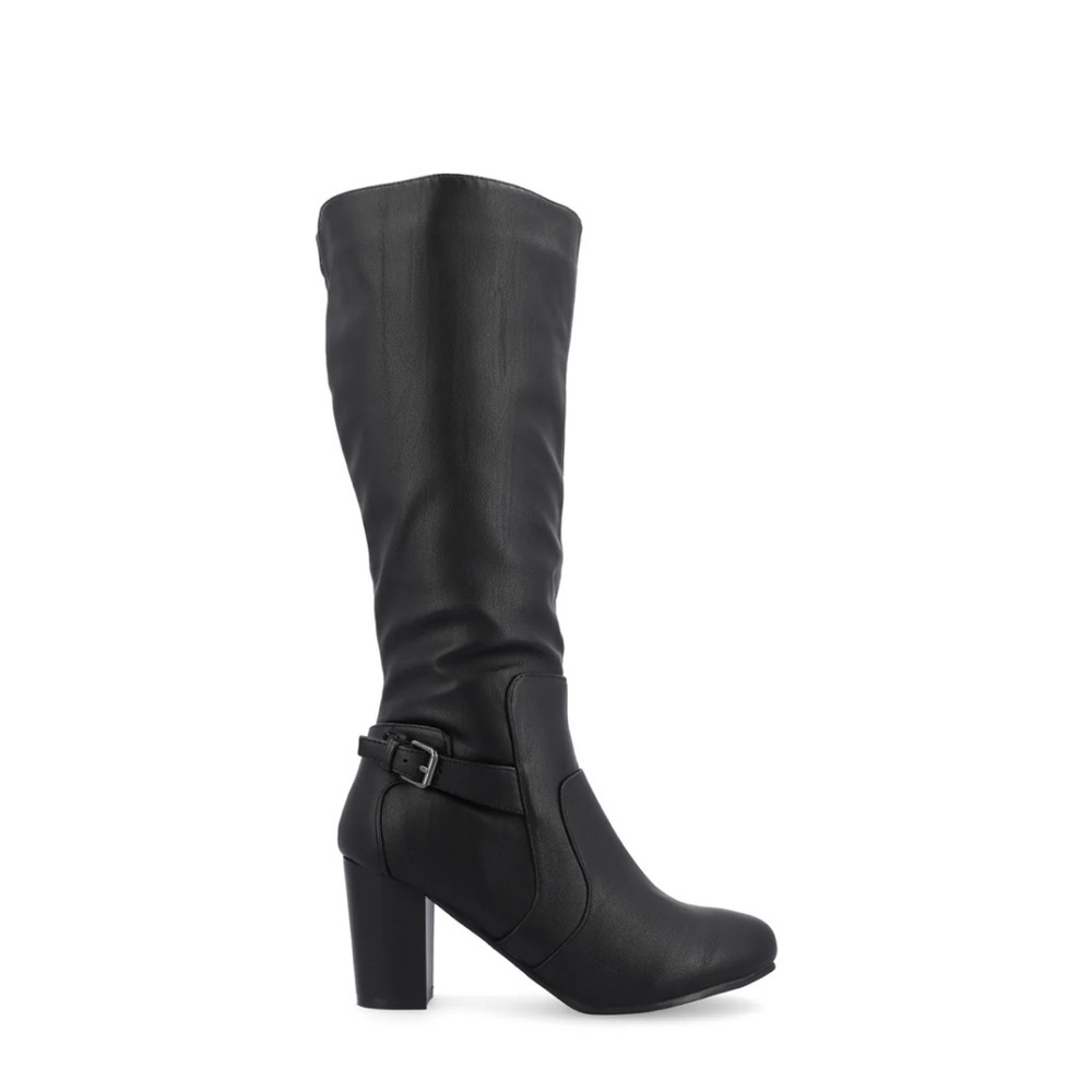 Journee Collection Black Heeled Boots with Buckle